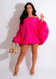 Fashionable Solid Color Dolman Sleeve One-shoulder Lantern Skirt