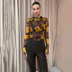 Fashion Sexy Printed Round Neck Slim Sheer Long Sleeve Top