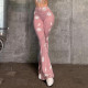 High Waist Pink Flared Trousers With Starry Sky And Sun Print