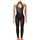 Sexy Tight Mesh Yarn Hot Diamond Sleeveless Jumpsuit