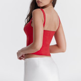 Sexy Open Back Sleeveless Camisole Square Neck Single Breasted Top