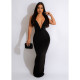 Solid Color V-neck Open Back Sexy Dress
