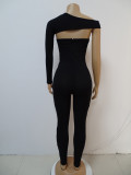 Solid Color Cutout Tight Jumpsuit