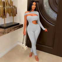 Solid Color Cutout Tight Jumpsuit