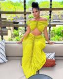 Solid Color Tube Top Pleated Long Skirt Two-piece Set