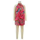 New Off Shoulder Sleeveless Printed Pleated Beach Dress