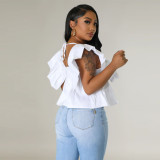 V-neck Open-back Tie-up Printed Top