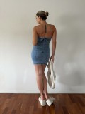 Fashion Tube Top Stitching Bag Hip High Elastic Denim Dress