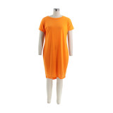 Solid Color Round Neck Loose Dress