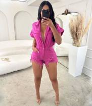 Fashion Belted Breasted Ripped Cargo Jumpsuit