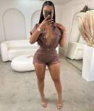 Fashion Belted Breasted Ripped Cargo Jumpsuit