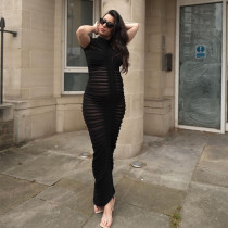 New Sexy Short-sleeved Knitted Turtleneck Slim Dress