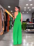 Casual Sleeveless Backless High Waist Solid Color Straight Jumpsuit