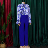 Large Size Casual Printed Shirt Wide-leg Pants Two-piece Set