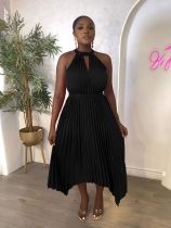 Casual Sleeveless Pleated Halter Dress
