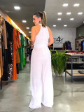 Casual Sleeveless Backless High Waist Solid Color Straight Jumpsuit