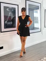 Fashion Wood Ear Side V-neck High Waist Women's Jumpsuit