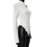 Solid Color Casual Off-the-shoulder Round Neck Wood Ear Edge Slim Top