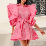 Fashion Lapel Fly Sleeve A-Line Dress