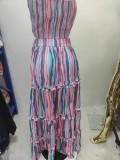 Fashion Bandeau Striped Print Dress Two-piece Set