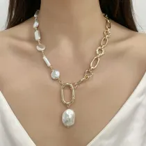Fashion Beaded Faux Baroque Pearl Pendant Necklace