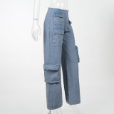 Autumn Straight-leg All-match Low-waist Multi-pocket Workwear Style Jeans