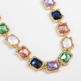 Fashion Alloy Glass Color Diamond Necklace