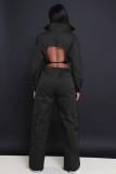 Hot Sale Backless Lace-up Pockets Fashion Two-piece Se