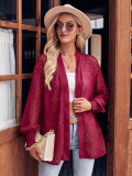 Casual Solid Color Loose Jacquard Cardigan Top