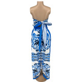 Fashion And Casual Printed Tube Top Trousers Two-piece Set