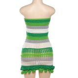 Sexy Strapless Backless Contrasting Color Slim Knit Dress