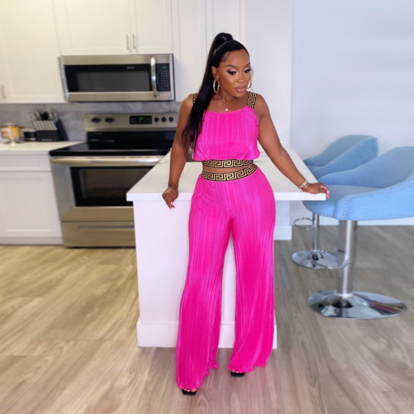 Slim-fit Splicing Webbing Solid Color High-waisted Wide-leg Two-piece Suit