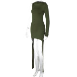 Fashion Solid Color Long Sleeve Slim Body Pack Hip Dress