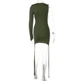 Fashion Solid Color Long Sleeve Slim Body Pack Hip Dress