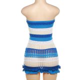 Sexy Strapless Backless Contrasting Color Slim Knit Dress