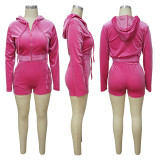 Autumn Hooded Navel Long-sleeved Tight Shorts Sports Two-piece Suit