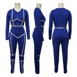 Autumn Solid Color Tight Stitching Casual Sexy Two-piece Suit
