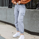 Trendy Stretch Elastic Hem Multi Pocket Jeans