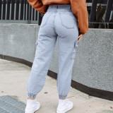 Trendy Stretch Elastic Hem Multi Pocket Jeans
