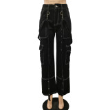 Cargo Bag Suspender Loose Denim Trousers