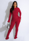 Autumn And Winter Irregular Knitted Thread Hollow Long-sleeved Two-piece Suit