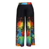 Color Inkjet Printing Casual Plus Size Wide Leg Pants