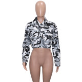 Casual Fashion Camouflage Print Large Pocket Lapel Jacket