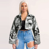 Casual Fashion Camouflage Print Large Pocket Lapel Jacket