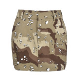 Trendy Camouflage Zip Pocket Skirt