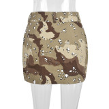 Trendy Camouflage Zip Pocket Skirt