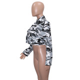 Casual Fashion Camouflage Print Large Pocket Lapel Jacket