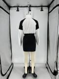 Color Block Long Sleeve Jacket Short Skirt Stretch Two-Piece Set