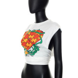 Fashion Print Sleeveless Slim T-Shirt