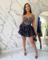 Sexy Slim Fit Diamond Elastic Sling Cake Dress